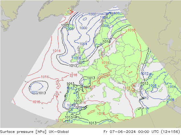 Pressione al suolo UK-Global ven 07.06.2024 00 UTC