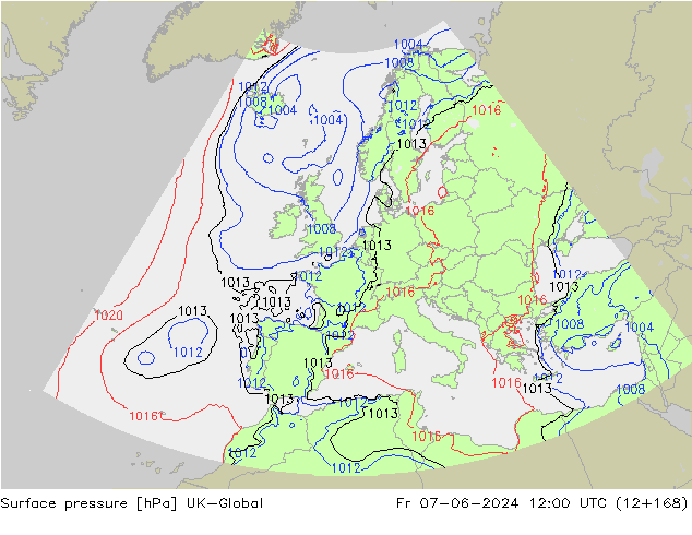 Luchtdruk (Grond) UK-Global vr 07.06.2024 12 UTC