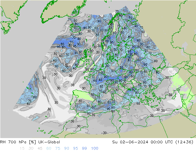 RH 700 hPa UK-Global So 02.06.2024 00 UTC