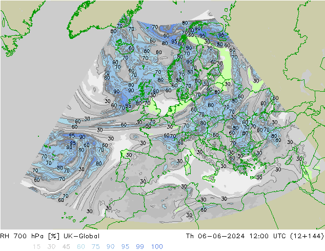 RH 700 гПа UK-Global чт 06.06.2024 12 UTC