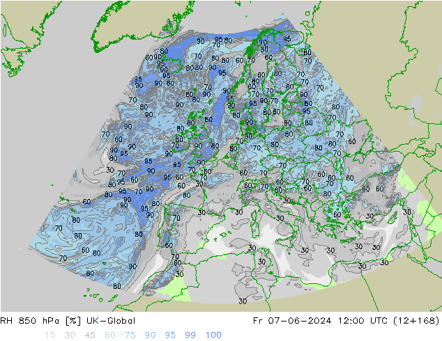 RH 850 hPa UK-Global  07.06.2024 12 UTC