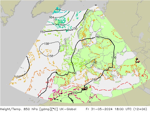 Height/Temp. 850 hPa UK-Global Pá 31.05.2024 18 UTC