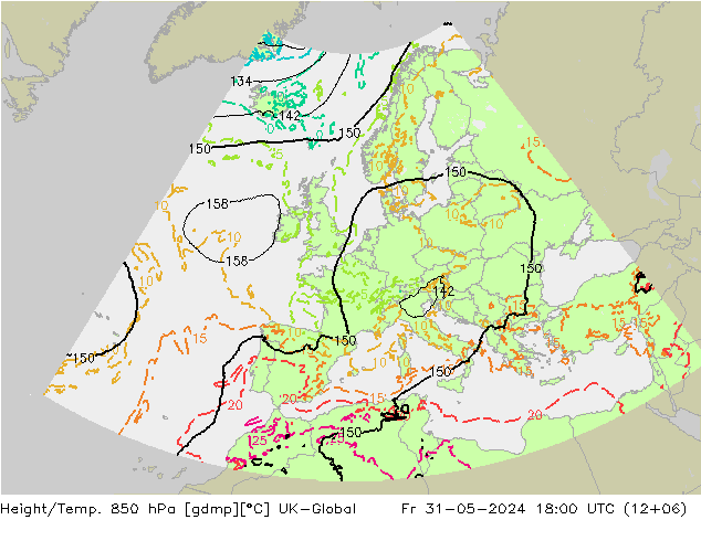 Height/Temp. 850 hPa UK-Global ven 31.05.2024 18 UTC