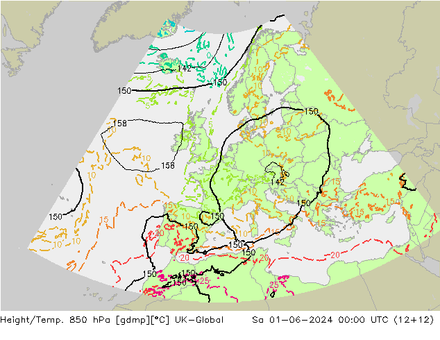 Height/Temp. 850 hPa UK-Global Sa 01.06.2024 00 UTC