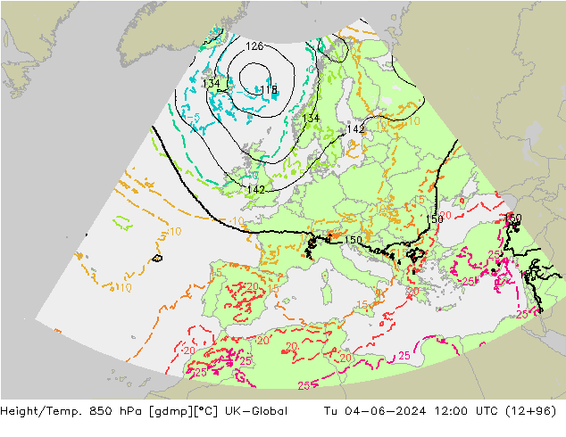 Yükseklik/Sıc. 850 hPa UK-Global Sa 04.06.2024 12 UTC
