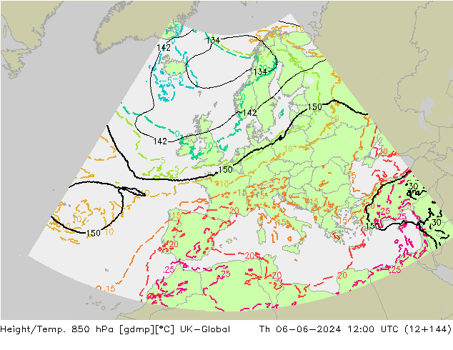 Hoogte/Temp. 850 hPa UK-Global do 06.06.2024 12 UTC