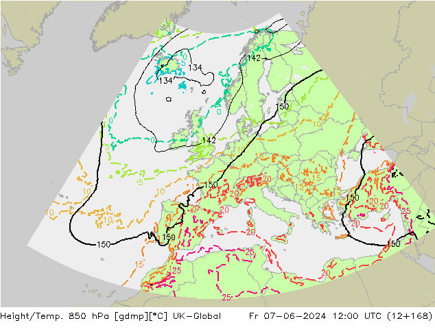 Hoogte/Temp. 850 hPa UK-Global vr 07.06.2024 12 UTC