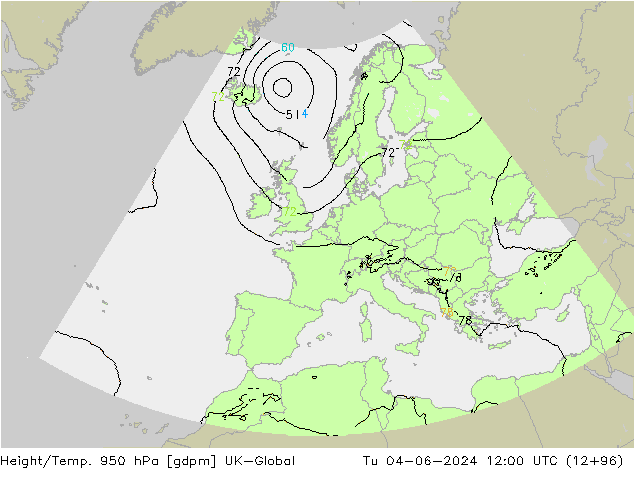 Géop./Temp. 950 hPa UK-Global mar 04.06.2024 12 UTC