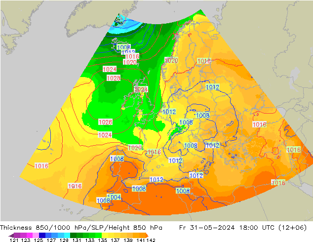 Thck 850-1000 hPa UK-Global Fr 31.05.2024 18 UTC