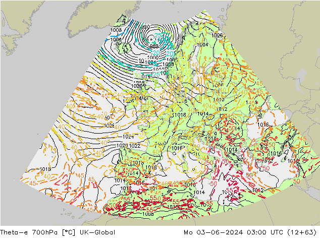 Theta-e 700hPa UK-Global pon. 03.06.2024 03 UTC
