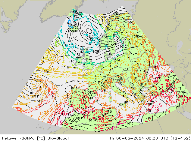 Theta-e 700hPa UK-Global czw. 06.06.2024 00 UTC