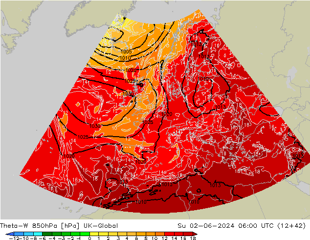 Theta-W 850hPa UK-Global zo 02.06.2024 06 UTC