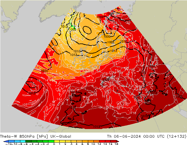 Theta-W 850hPa UK-Global Th 06.06.2024 00 UTC