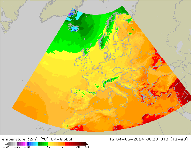 Sıcaklık Haritası (2m) UK-Global Sa 04.06.2024 06 UTC