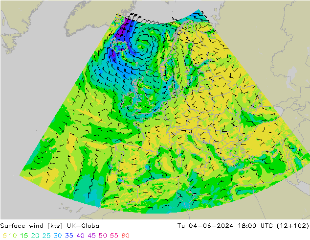 ветер 10 m UK-Global вт 04.06.2024 18 UTC