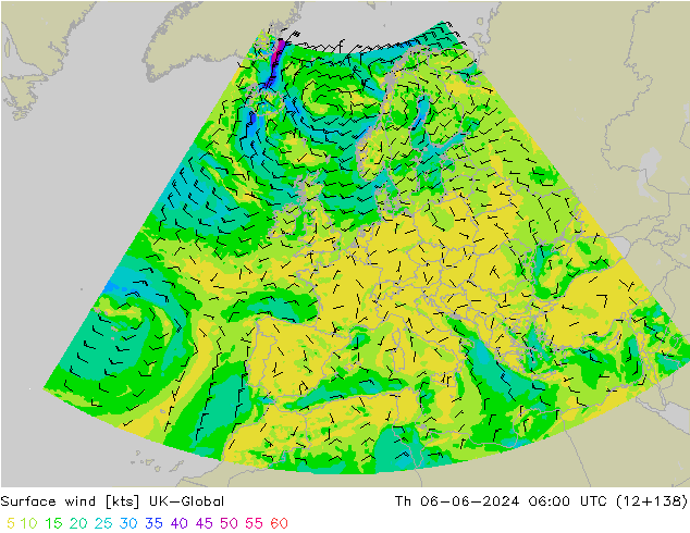 Surface wind UK-Global Th 06.06.2024 06 UTC