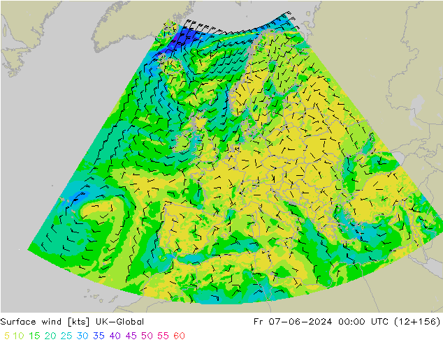 Surface wind UK-Global Fr 07.06.2024 00 UTC