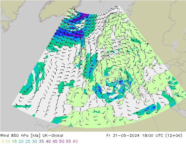 风 850 hPa UK-Global 星期五 31.05.2024 18 UTC