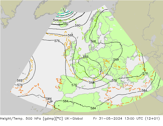 Height/Temp. 500 hPa UK-Global Sex 31.05.2024 13 UTC