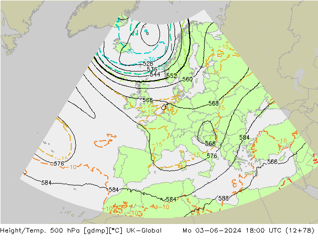 Height/Temp. 500 hPa UK-Global  03.06.2024 18 UTC