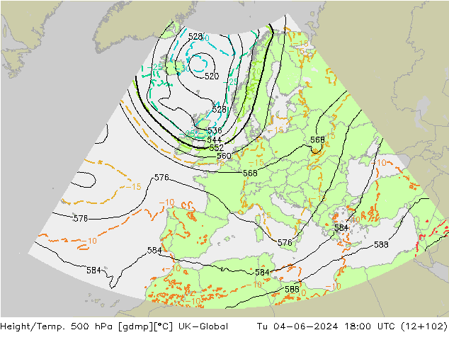 Yükseklik/Sıc. 500 hPa UK-Global Sa 04.06.2024 18 UTC