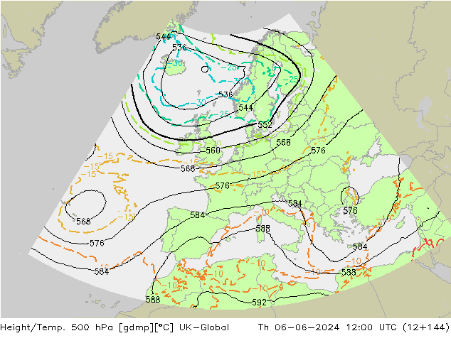 Height/Temp. 500 hPa UK-Global Čt 06.06.2024 12 UTC