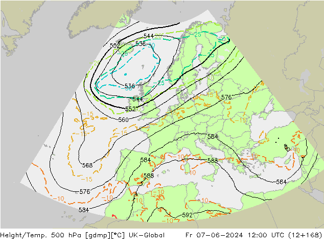 Height/Temp. 500 hPa UK-Global Fr 07.06.2024 12 UTC