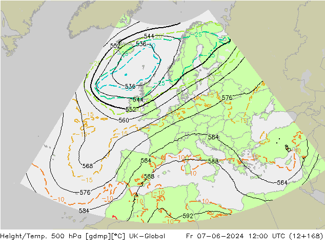 Height/Temp. 500 hPa UK-Global ven 07.06.2024 12 UTC