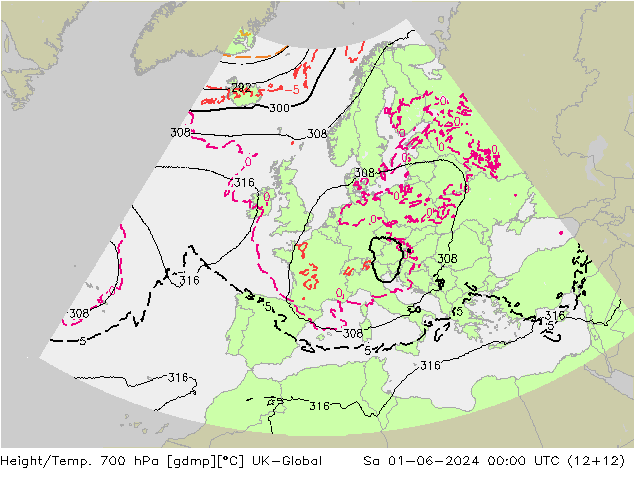 Height/Temp. 700 hPa UK-Global Sa 01.06.2024 00 UTC