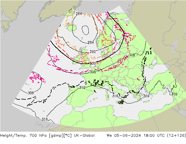 Géop./Temp. 700 hPa UK-Global mer 05.06.2024 18 UTC
