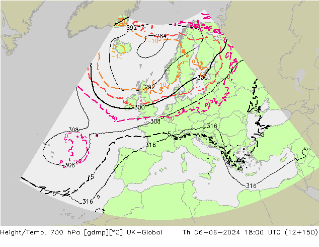 Height/Temp. 700 гПа UK-Global чт 06.06.2024 18 UTC