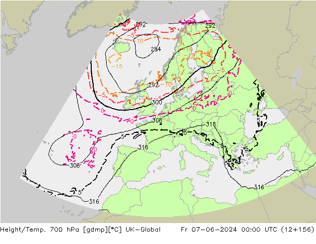 Height/Temp. 700 hPa UK-Global ven 07.06.2024 00 UTC