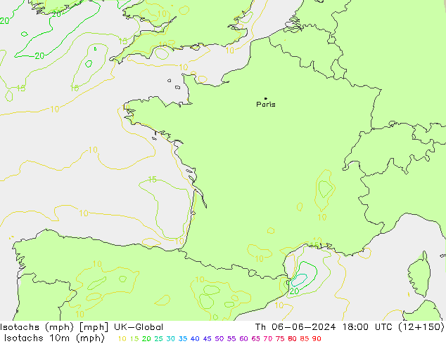 Isotachen (mph) UK-Global Do 06.06.2024 18 UTC