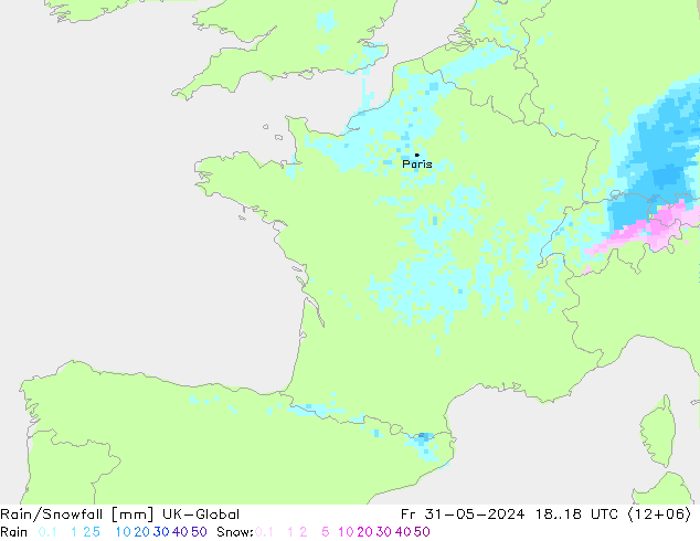 Regen/Schneefall UK-Global Fr 31.05.2024 18 UTC