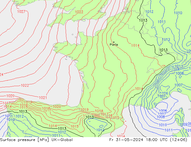 Surface pressure UK-Global Fr 31.05.2024 18 UTC