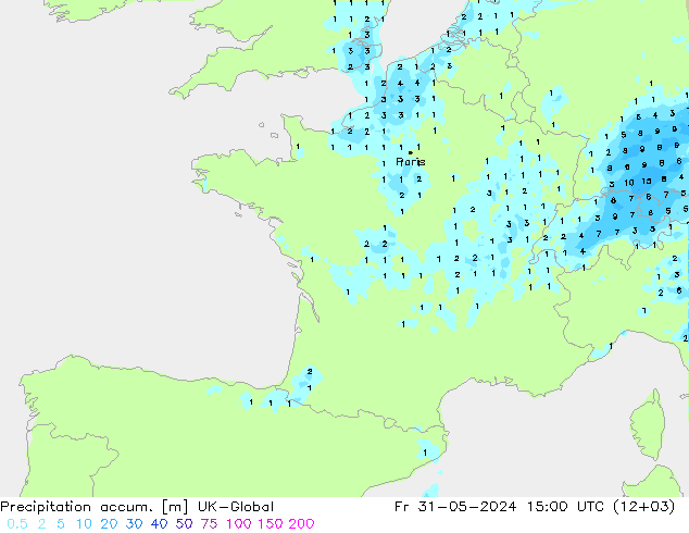 Precipitation accum. UK-Global Fr 31.05.2024 15 UTC