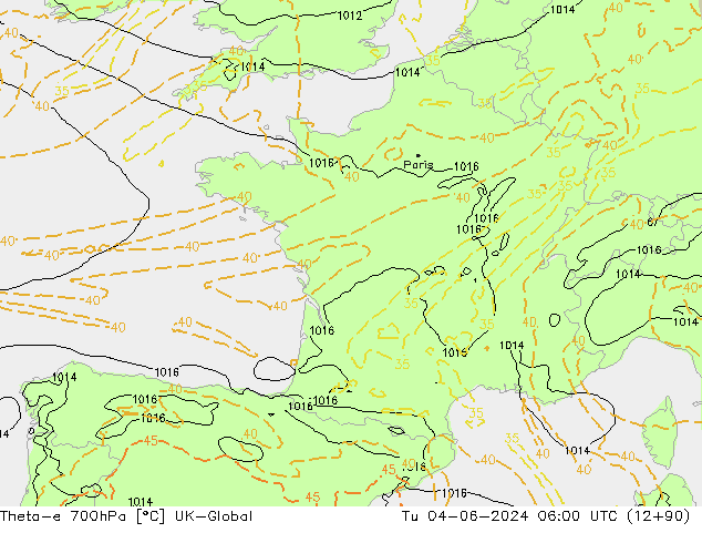 Theta-e 700hPa UK-Global mar 04.06.2024 06 UTC