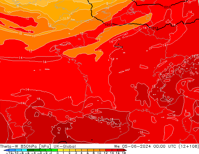 Theta-W 850hPa UK-Global We 05.06.2024 00 UTC