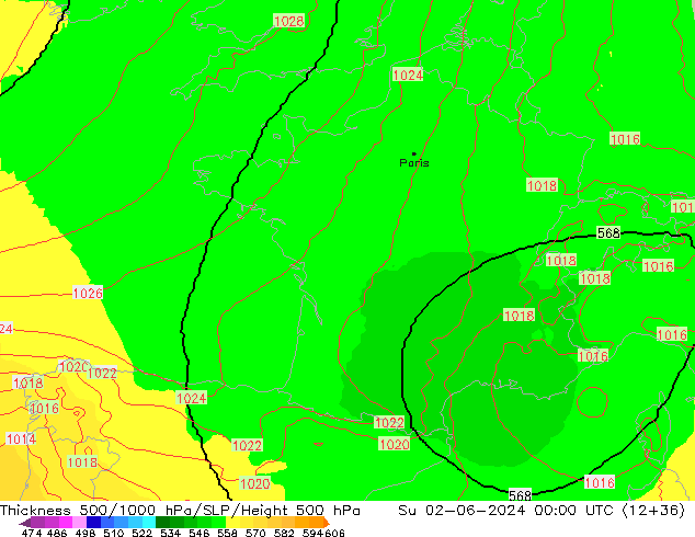 500-1000 hPa Kalınlığı UK-Global Paz 02.06.2024 00 UTC