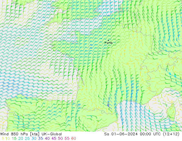 Wind 850 hPa UK-Global Sa 01.06.2024 00 UTC