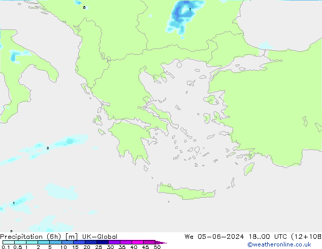 Precipitazione (6h) UK-Global mer 05.06.2024 00 UTC