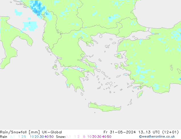 Rain/Snowfall UK-Global  31.05.2024 13 UTC
