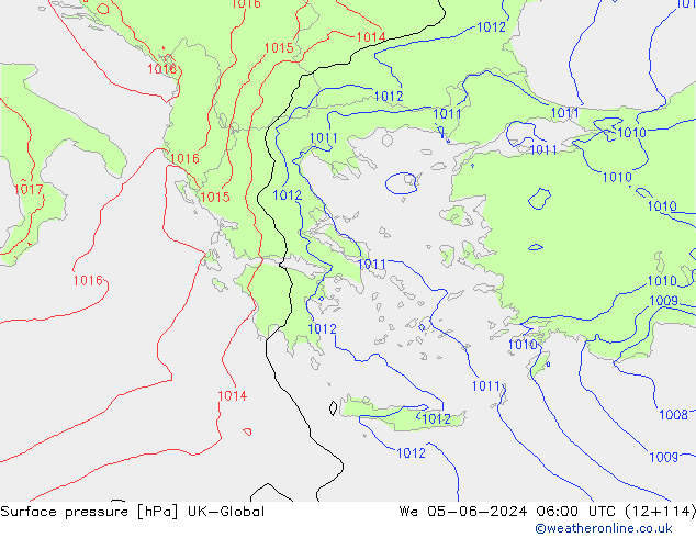 Presión superficial UK-Global mié 05.06.2024 06 UTC