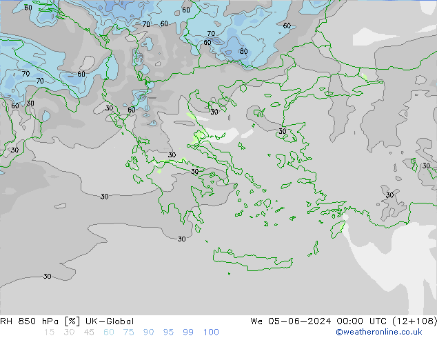 RH 850 hPa UK-Global mer 05.06.2024 00 UTC