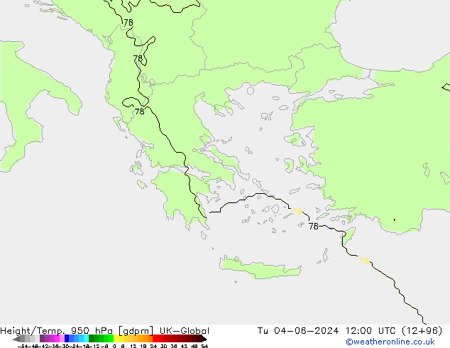 Height/Temp. 950 hPa UK-Global  04.06.2024 12 UTC