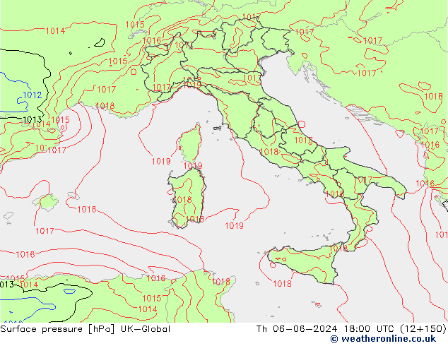 Surface pressure UK-Global Th 06.06.2024 18 UTC