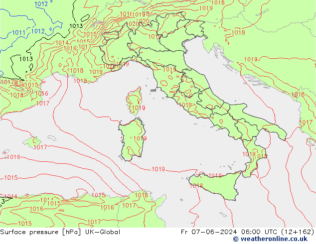 Surface pressure UK-Global Fr 07.06.2024 06 UTC