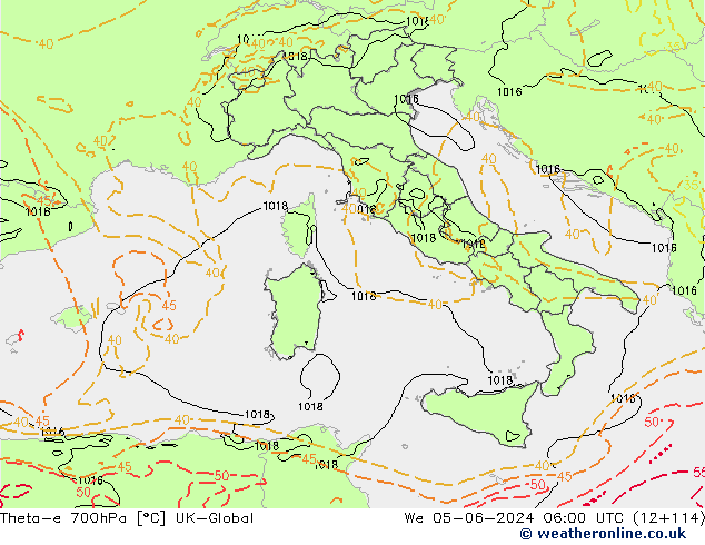 Theta-e 700hPa UK-Global  05.06.2024 06 UTC