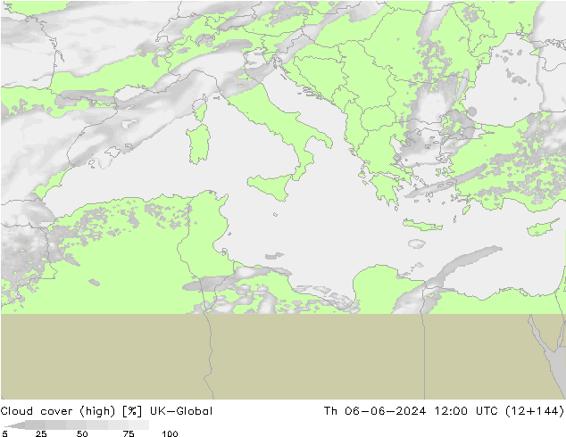 Cloud cover (high) UK-Global Th 06.06.2024 12 UTC
