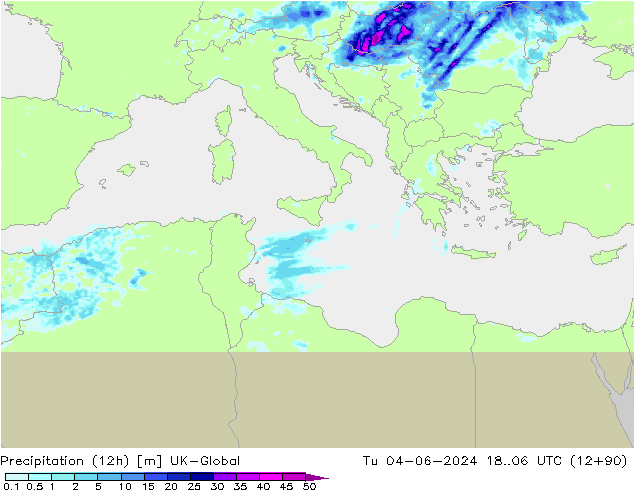Precipitation (12h) UK-Global Tu 04.06.2024 06 UTC